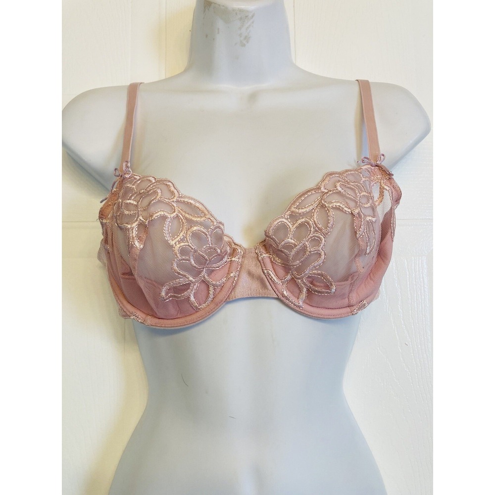 Wacoal 65781 Seductress Semi Demi Sheer Floral Embroidered Bra Size 34B Pink